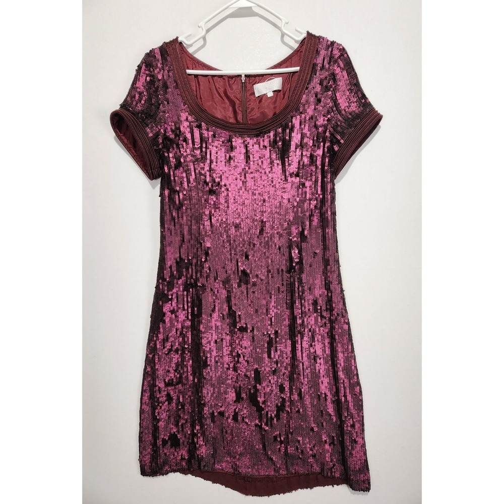 Badgley Mischka Women's Elegant Classy Sequin Burgundy Short Dress‎ Size 12